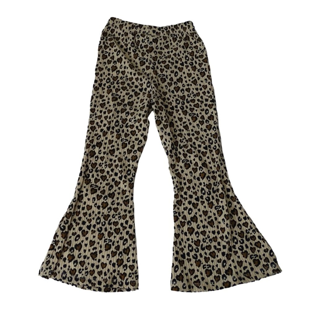 Rare Editions Leopard Animal Print Flare Pants Girls Size 4 Pullon Ribbed Knit - Picture 3 of 5
